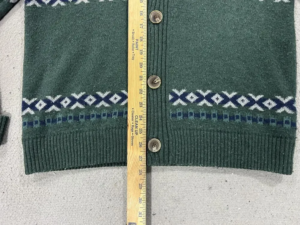 life after denim Sweater Womens Small Green Shawl Collar Fair Isle Cardigan Knit